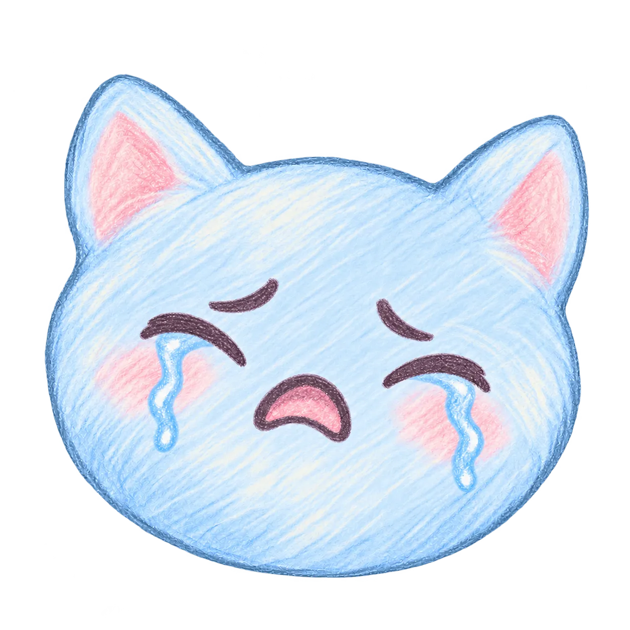 Blue pencil-drawn cat crying: mood 'Awful'