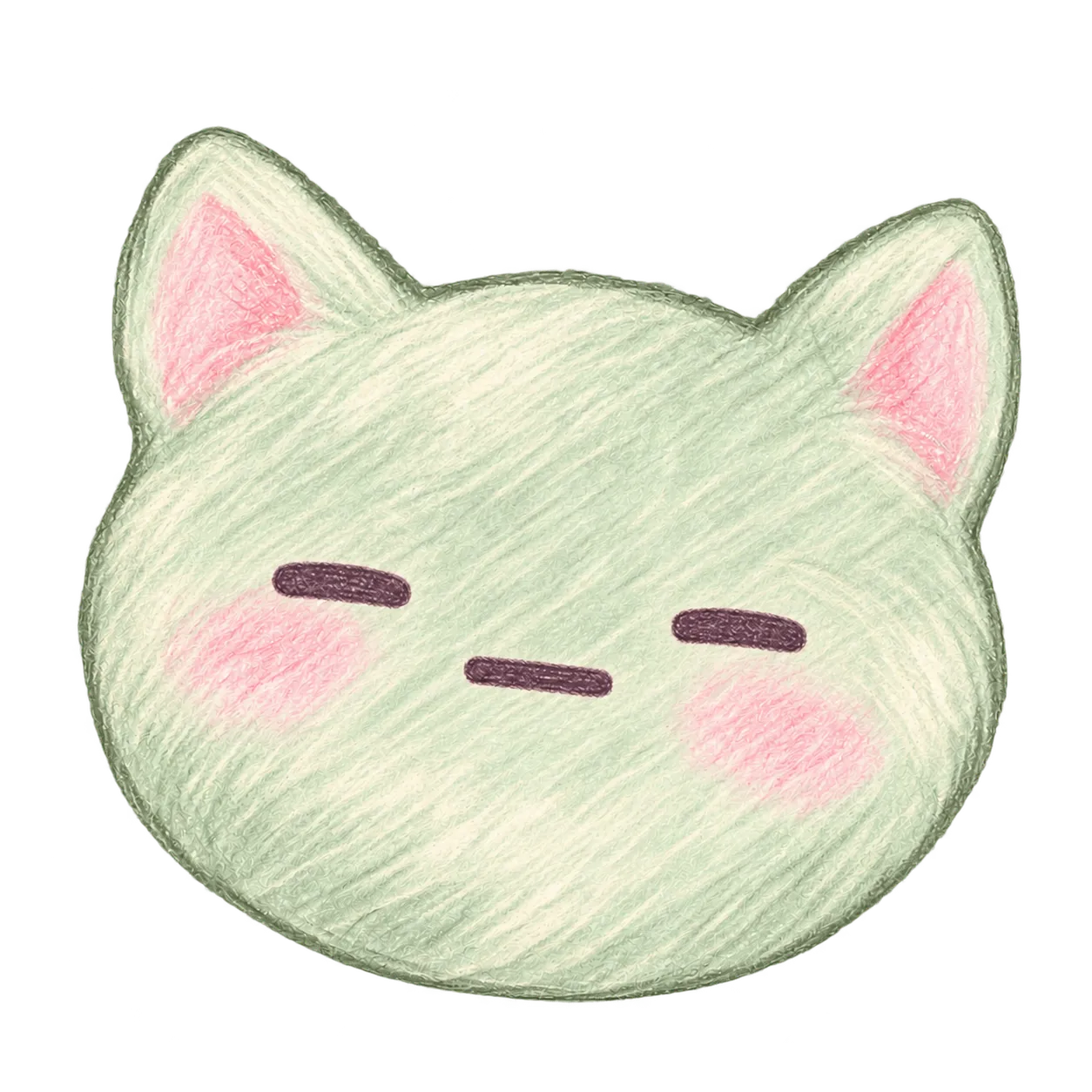 Sage pencil-drawn cat with a calm face: mood 'Okay'
